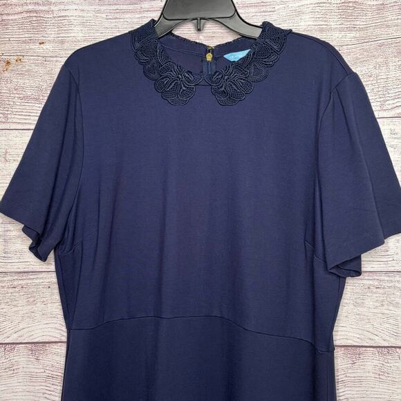 Draper James Navy Blue Lace Peter Pan Collar Ponte Knit Persley Dress Size XXL - Picture 3 of 9